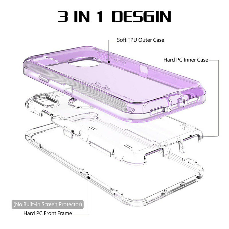 Coque de téléphone transparente antichoc pour iPhone, coque de téléphone unie brillante pour iPhone 15, 14, 13, 12, 11 Pro Max, Poly XS, 6S, 7, 8 Plus, violet clair, gris