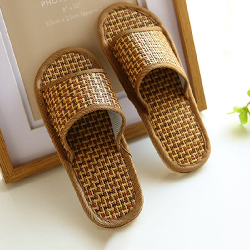 Bamboo Rattan And Grass Woven Flat Non-Slip Summer Casual Vacation Slippers