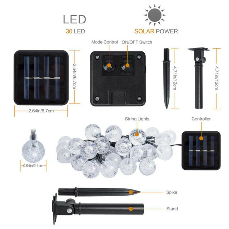 Solar Powered 30 LEDs String Light Waterproof Outdoor Garden Path Yard Decor Lamp Accessories String Light