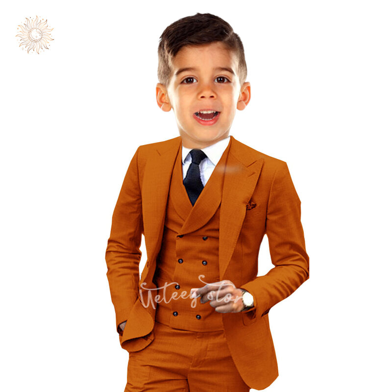 Smoking Slim Fit para meninos, jaqueta, colete e cupom infantil, conjunto formal de formatura, casamento, tamanho 4-14 anos, 3 peças