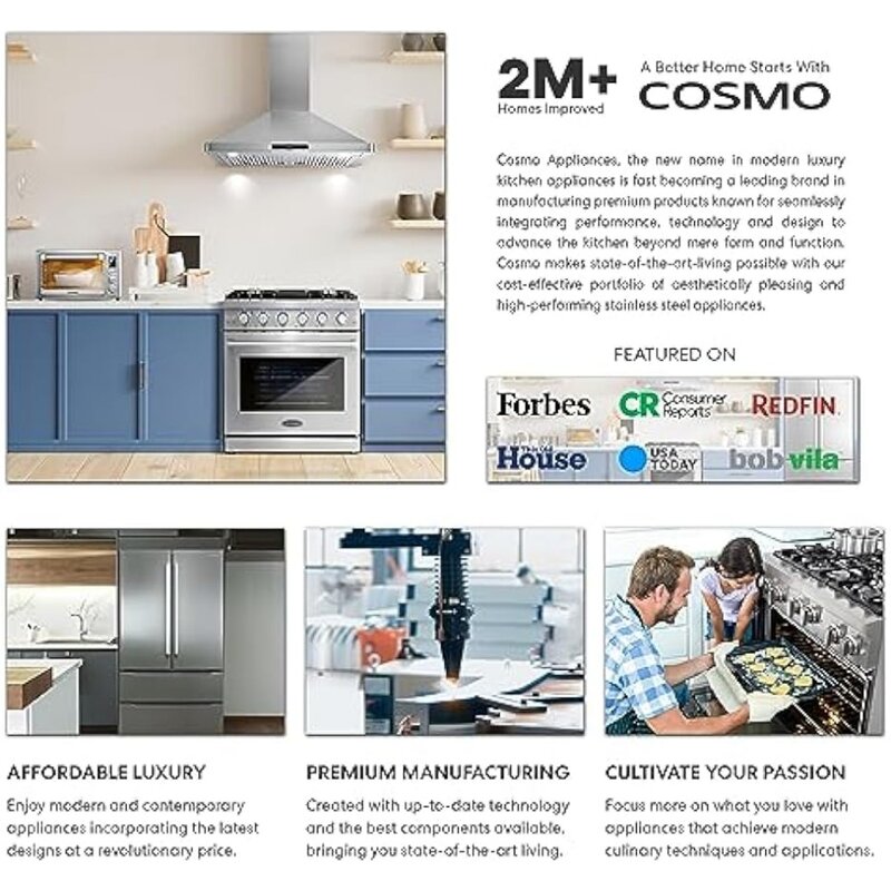 COSMO COS-5MU30 30 in. Вытяжной вентилятор для кухонной плиты под шкаф, вытяжной вентилятор 3 скорости