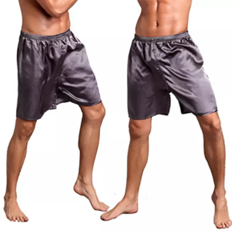 Pijama cetim de seda casual masculino, shorts para casa fundo macio para dormir, pijamas, boxers de cor sólida, shorts pijamas, calça doméstica