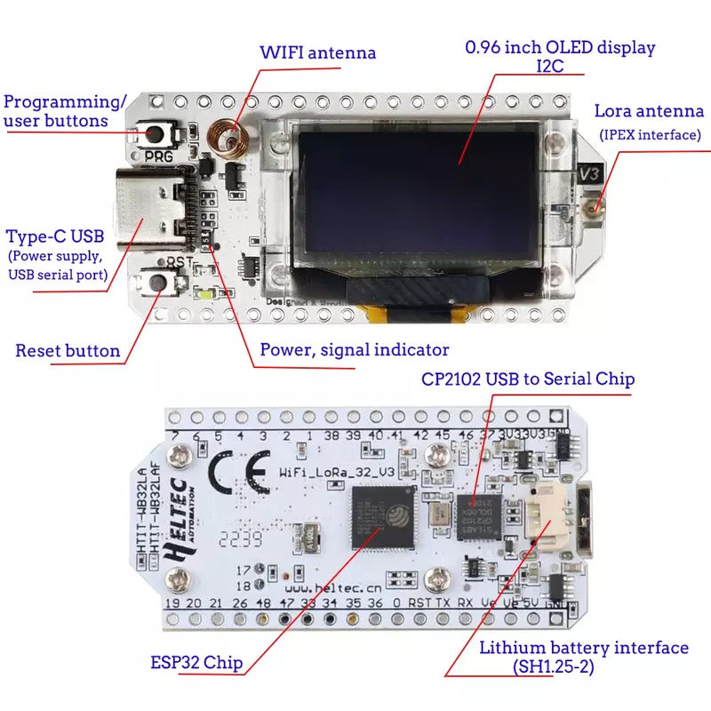 Макетная плата LoRa32 V3 868 МГц 915 МГц SX1262 0,96 дюйма OLED дисплей BT + WIFI комплект Lora для Arduino IOT Smart Home, 2 комплекта