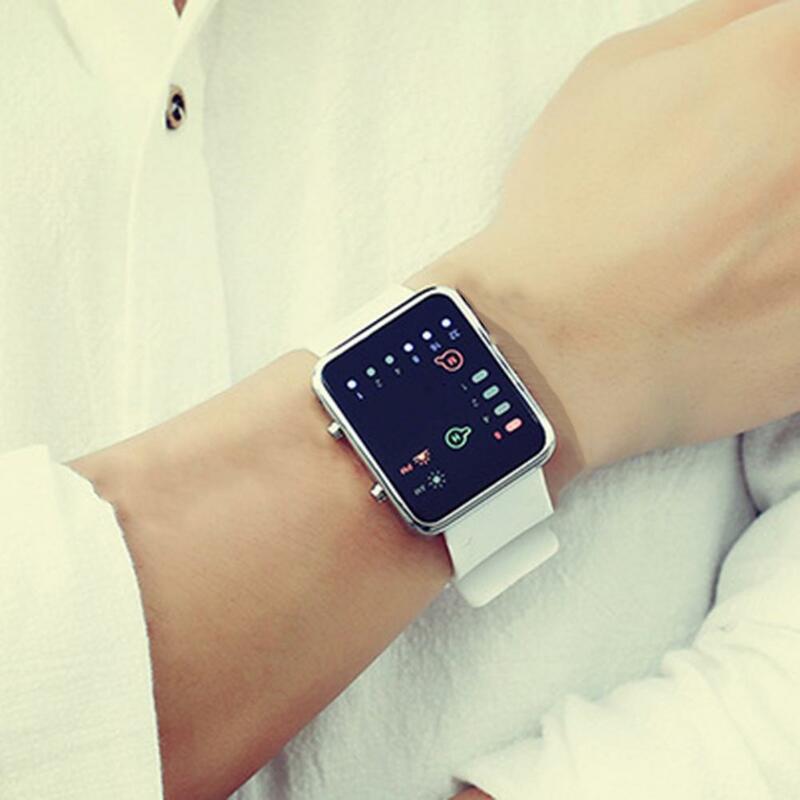 Zegarek cyfrowy zegarek silikonowy zegarek przyciski zasilanie bateryjne moda wyświetlacz LED silikonowy binarny zegarek na rękę dekoracyjny