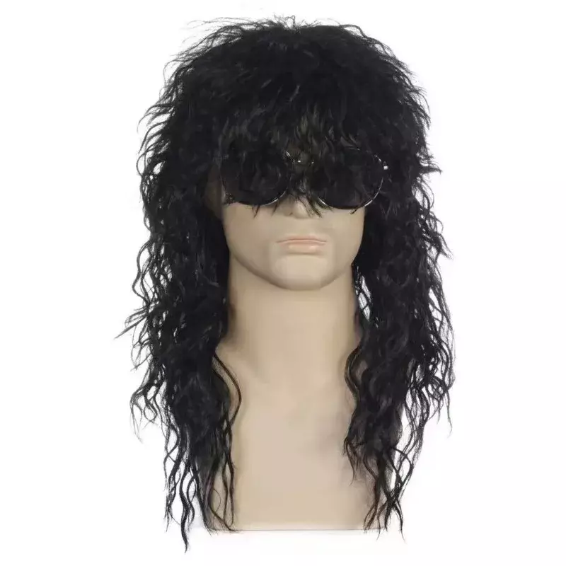 European and American Men's Fake Long Curly Hair Cyberpunk Heavy Metal Halloween Wig Headband