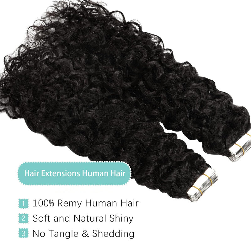 26 Inch Diepe Golftape In Hairextensions Menselijk Haar Voor Zwarte Vrouwen 100% Remy Humen Haar Huid Inslag Tape Ins Natuurlijk Zwart # 1b