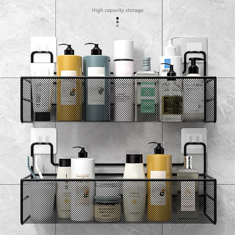 Montagem na parede do banheiro prateleira chuveiro shampoo rack de acessórios de toalete cozinha livre soco condimento cesta de armazenamento organizador do banheiro porta shampoo para banheiro prateleiras de banheiro