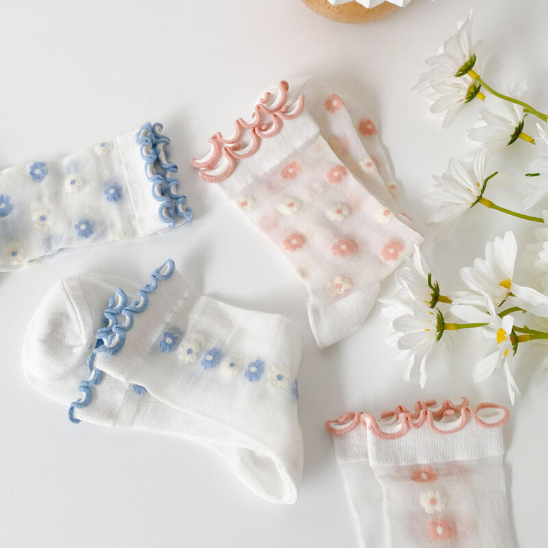 1 paar Elastische Transparente Silk frauen Socken Sommer Dünne Atmungs Weibliche Harajuku Vintae Streetwear Blume Socke Damen Socken