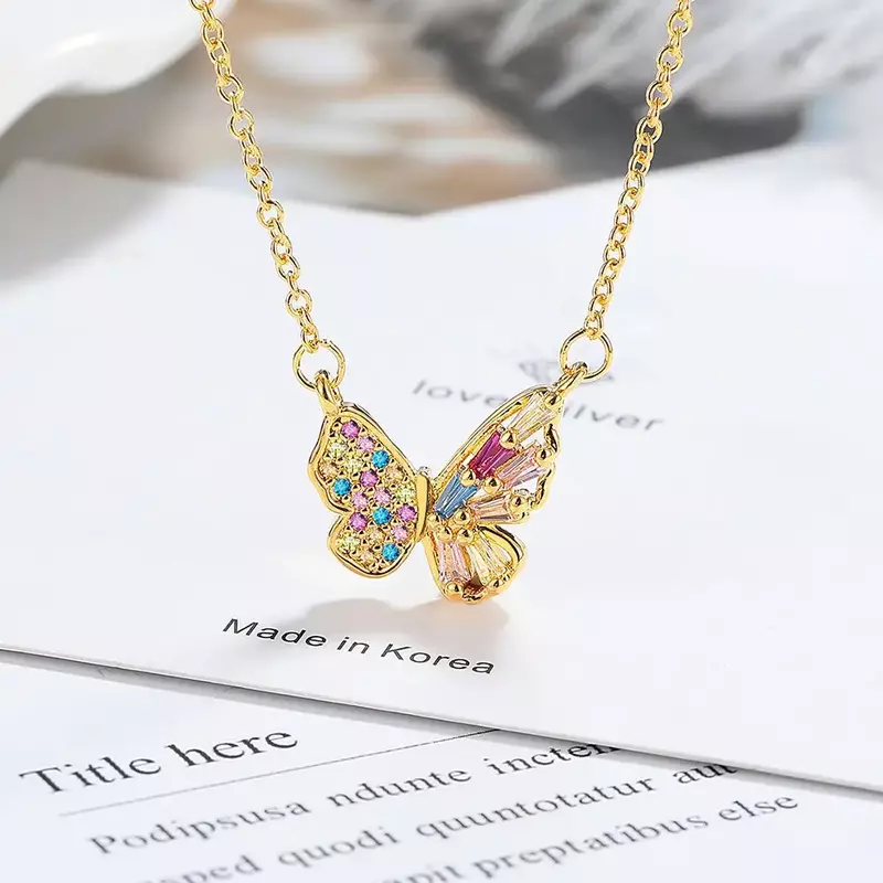 Collier pendentif papillon coloré en argent regardé 925 pour femme, bijoux de luxe, cadeau de fiançailles de fête, nouveau