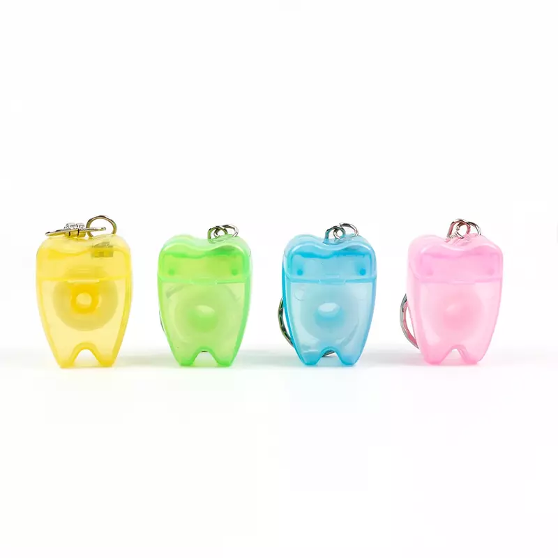 سلسلة مفاتيح بخيط أسنان للعناية باللثة ، وتنظيف الأسنان ، ومجوهرات على شكل أسنان ، من خلال الفم