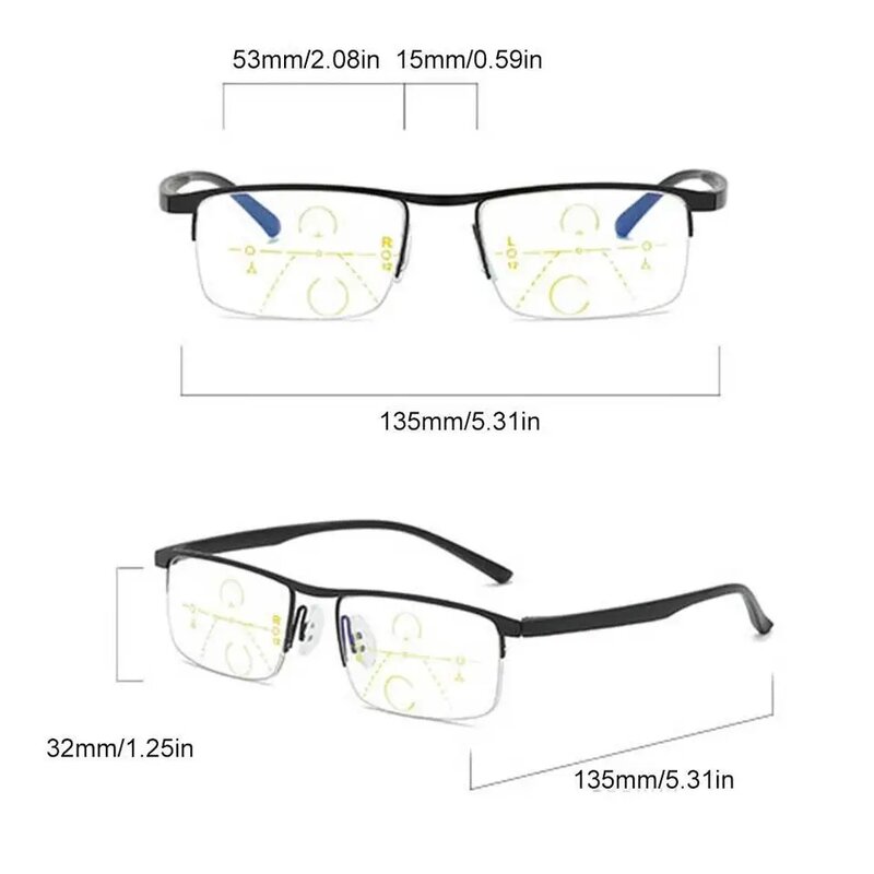 Zoom-Óculos de luz azul antifocais, meia armação, longe e perto, óculos de leitura progressivos de dupla finalidade