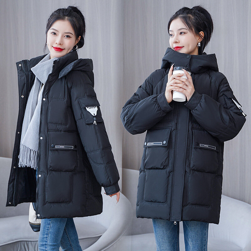 Giacche imbottite in cotone con cappuccio di media lunghezza Parka da donna 2022 inverno nuovo colletto alla coreana cappotto allentato da donna capispalla moda femminile