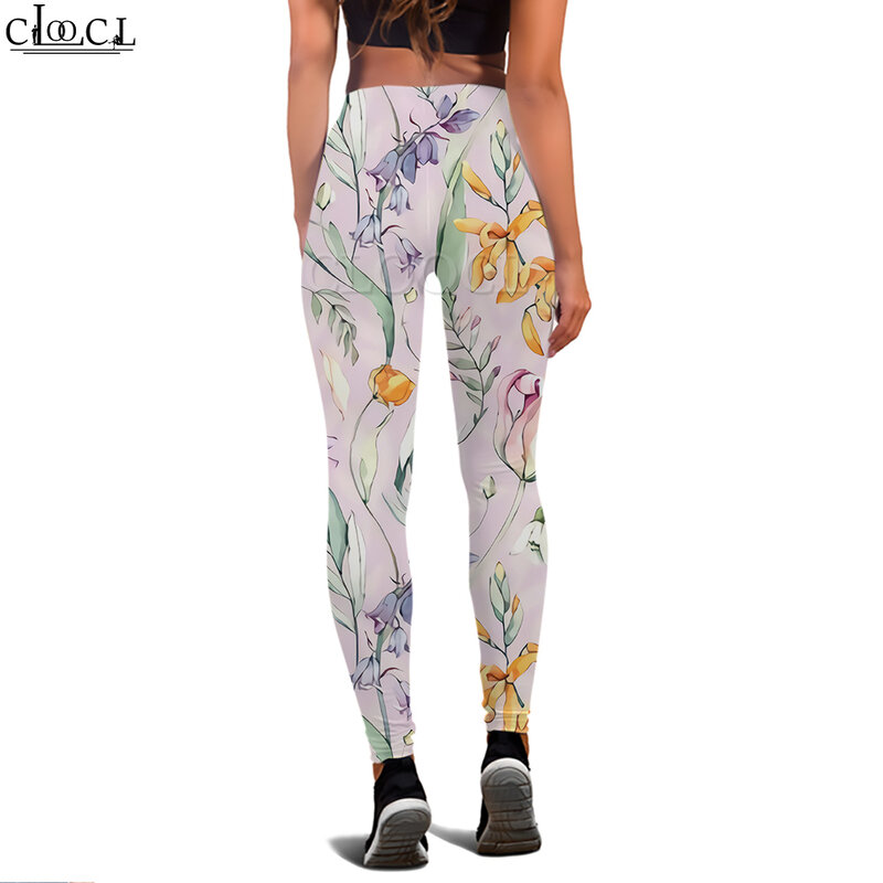 Cloocl moda feminina legging belas flores padrão 3d impresso calças de cintura alta estiramento legging jogging fitness yoga