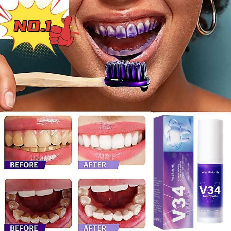V34 pianka do mycia zębów fioletowa prasa butelkowana odświeża wybielanie oddechu usuwanie plam z zębów oczyszczanie zębów 30ml