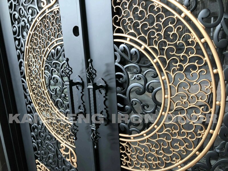 Puertas de hierro forjado personalizadas o estándar, puerta de entrada doble, Exterior