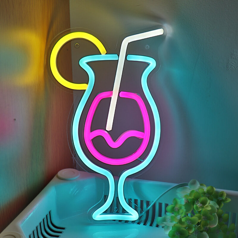 1PC Hurricane Cocktail Juice Glass With Lemon LED Wall Neon Art Sign For Pub Party Bar Room Club Shop Decoration 6.34''*10.63''