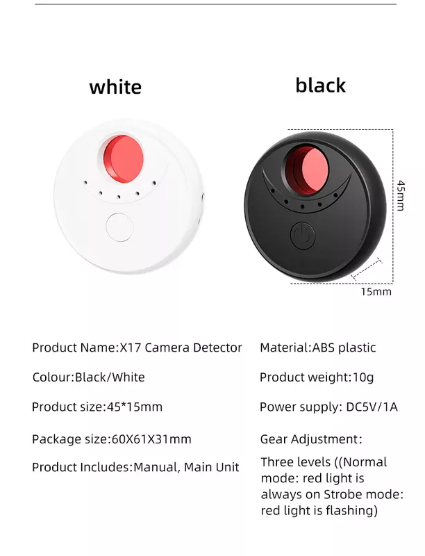 Detector de câmera anti-peeping infravermelho com tecnologia infravermelha, funções fáceis de usar, X17