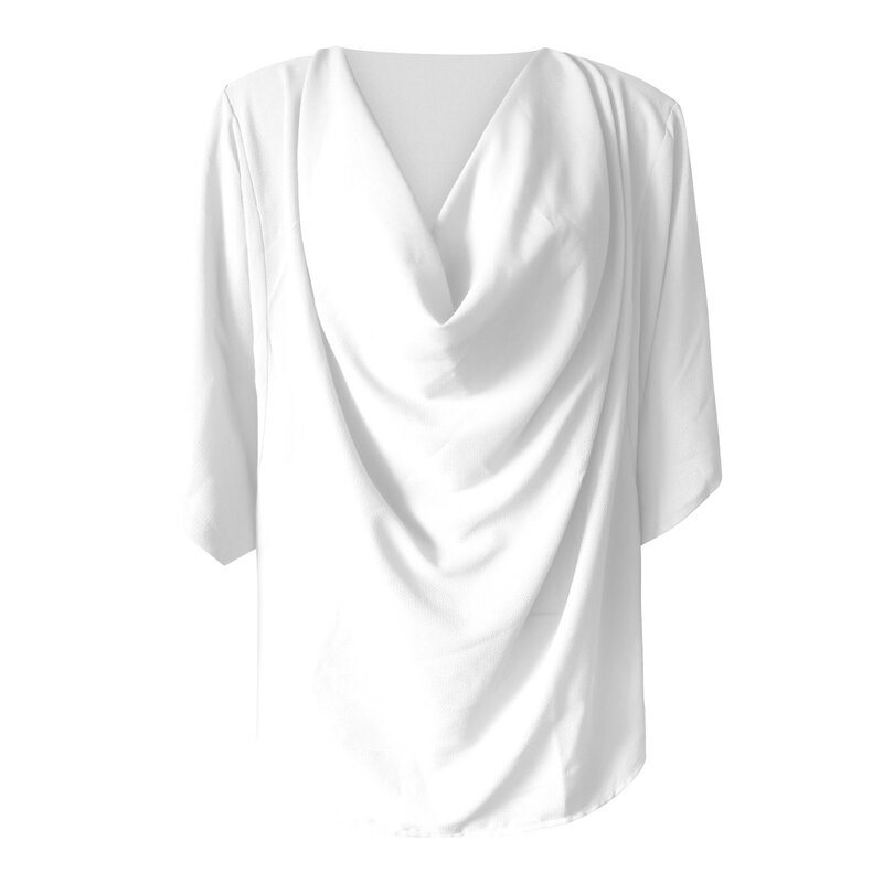 Blusa Chiffon Monocromática para Mulheres, Decote V Solto, Top Casual, Streetwear para Senhoras, Camisetas Elegantes, Camisas Top