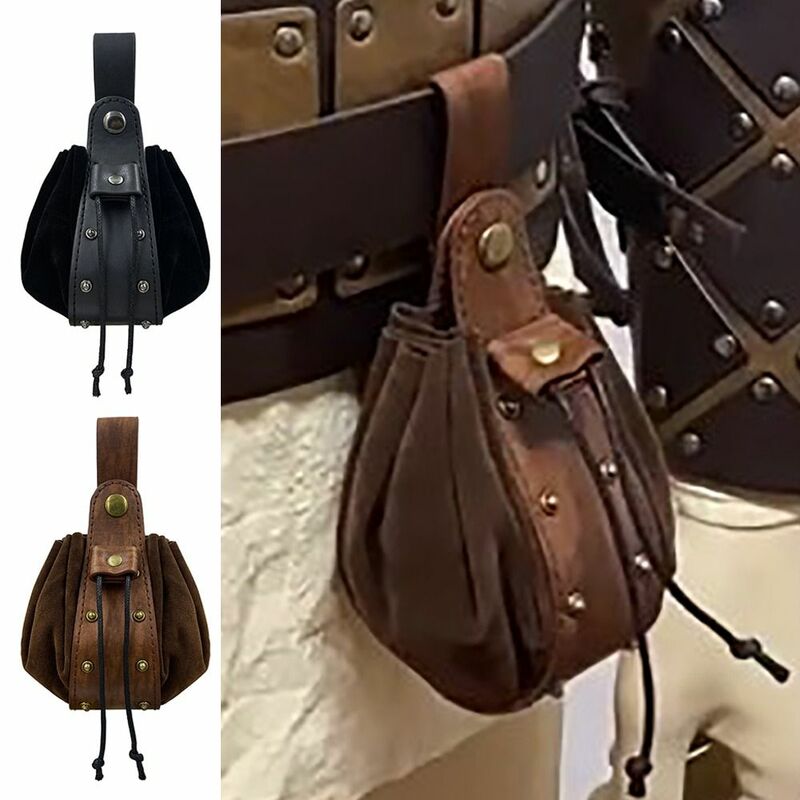 ヴィンテージスタイルのポータブルウエストバッグ,ドローストリング付き,中世のコインポケット,ハンギングベルト,高品質
