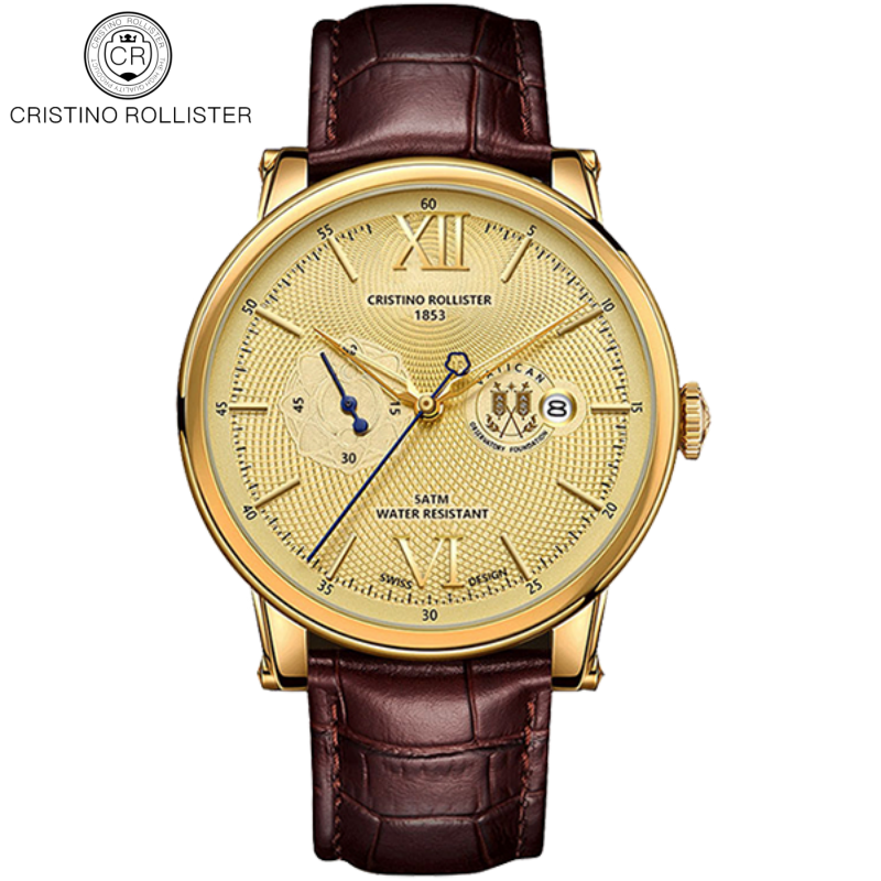 Luksusowe męskie zegarki kwarcowe Cristino Rollister męskie zegarek męski wodoodporny zegarek męski
