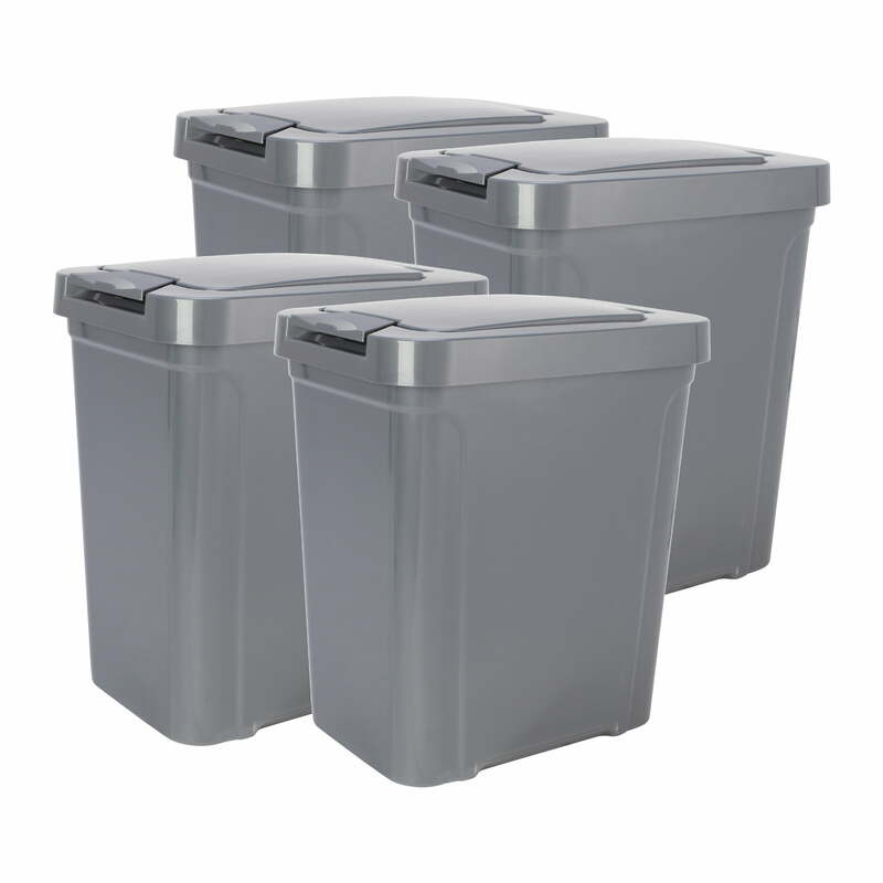 Cubo de basura de cocina con tapa superior táctil de plástico, 7,6 gal, paquete de 4, gris