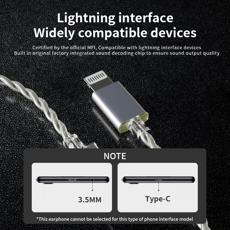 ND Lightning earphone cable is suitable for wired earphone with Lightning interface, 2pin, double-pin plugging and unplugging 0.
