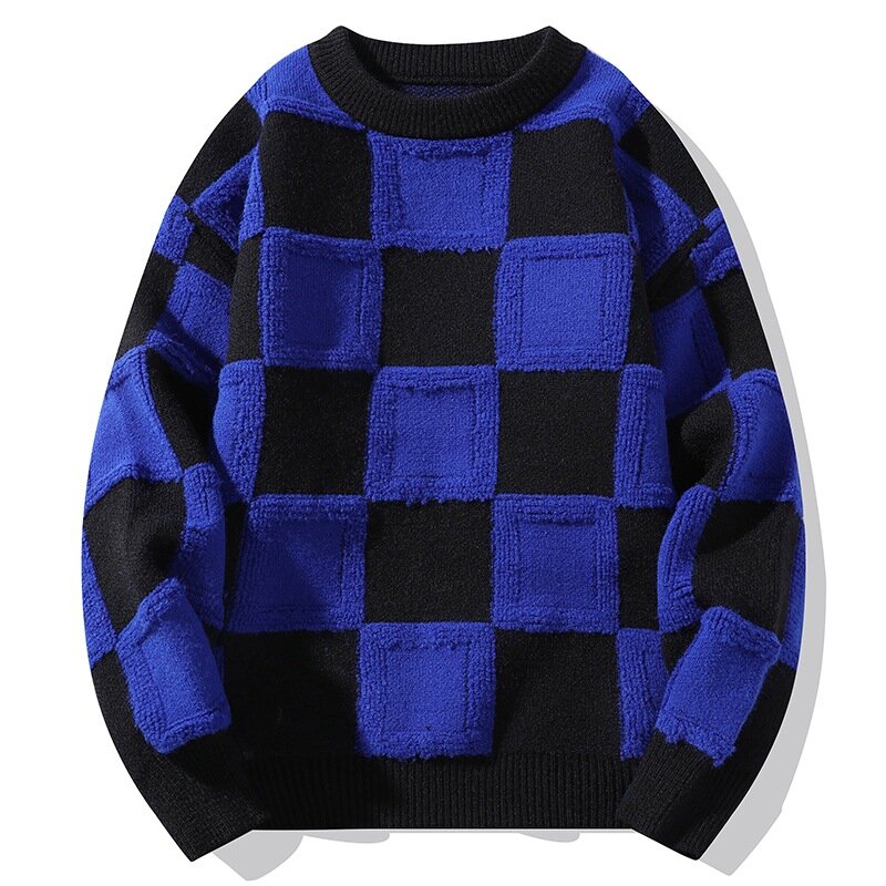 New Fall Winter Korean Style Mens Pullovers Sweaters High Quality Thick Warm Cashmere Sweater Men Luxury Plaid Pull Homme