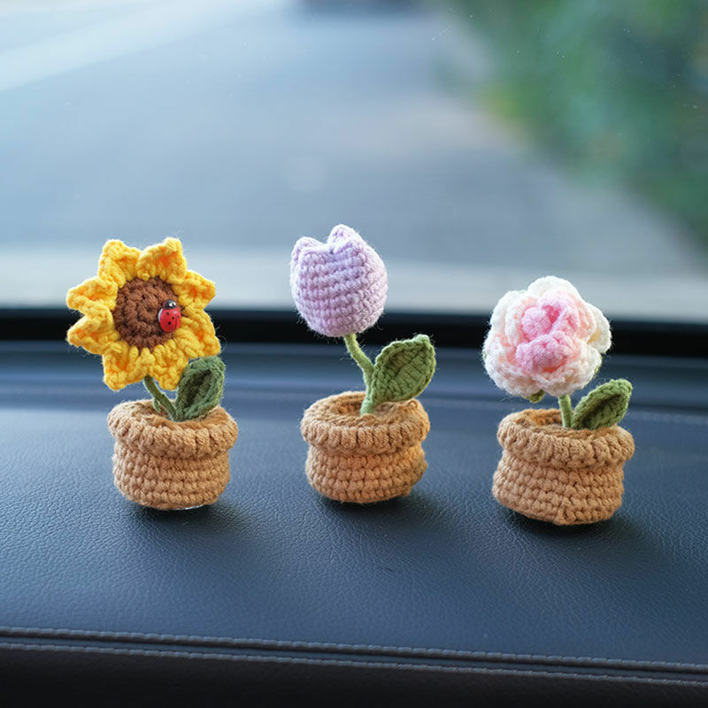 Decorazioni per auto piante all'uncinetto appese a specchio succulento pianta appesa vasi da fiori creativi accessori interni per auto Mini ornamento per auto