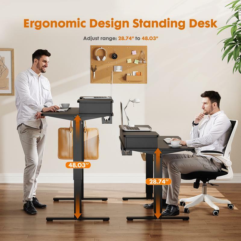Home Furniture Electric Standing Desk with Double Drawers, Adjustable Height Stand Up Desk, Sit Stand Home Office Desk