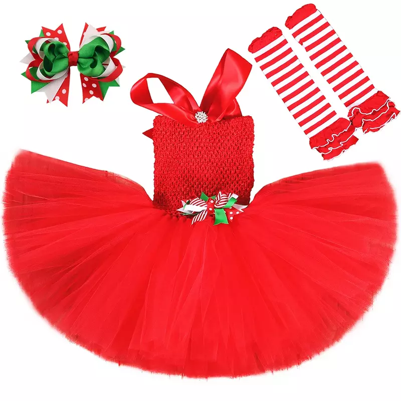 Vestito da Tutu di natale per ragazze Set rosso Toddler Baby Kids natale Elf Costume abiti Fancy Children Xmas capodanno abiti da festa