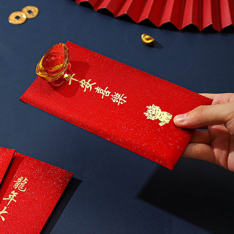 Envelopes vermelhos para dinheiro de sorte, Hot Stamping, pequenos Envelopes vermelhos, cerimônia de casamento, ano do dragão, ano novo, 6 unid