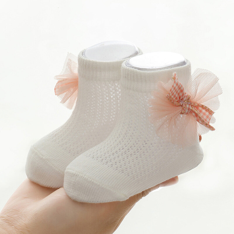 Летние хлопковые носки Tregren для новорожденных девочек, тонкие сетчатые носки, Дышащие Короткие носки с бантом для младенцев, аксессуары для малышей