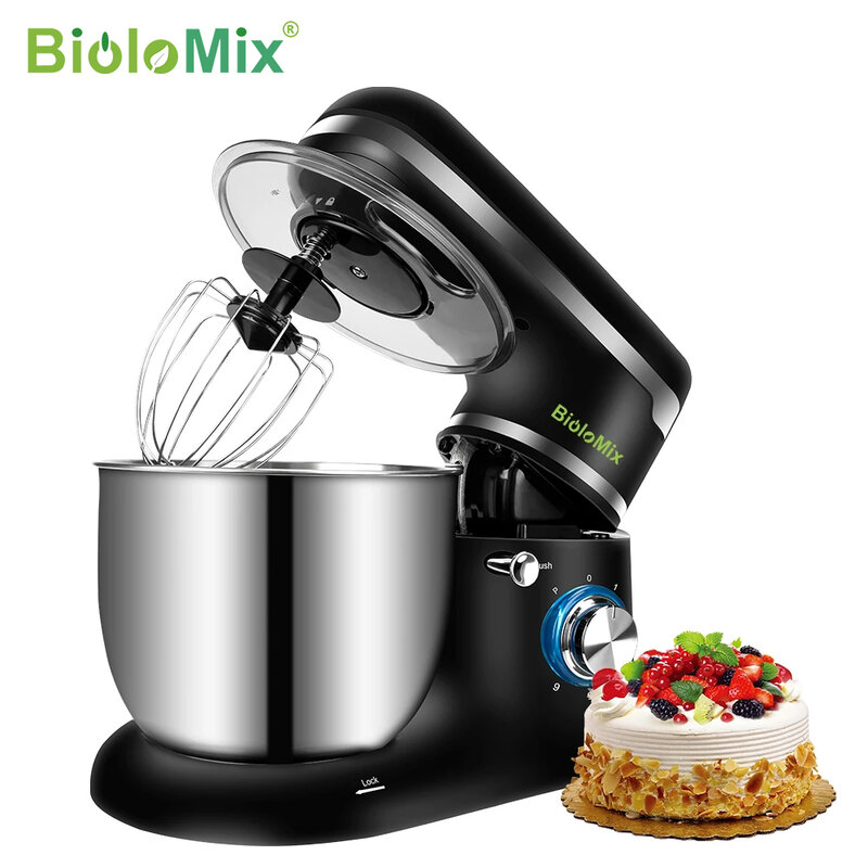 Biolomix Stand Mixer Roestvrijstalen Kom 6-Speed Keuken Voedsel Blender Crème Ei Whisk Cake Deeg Kneader Brood Maker