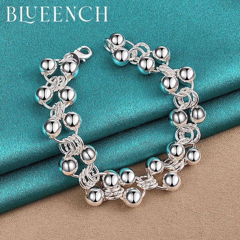 Blueench 925 Perak Murni Gelang Manik-manik Bola Keberuntungan untuk Wanita Pria Hadiah Pesta Pasangan Perhiasan Fashion