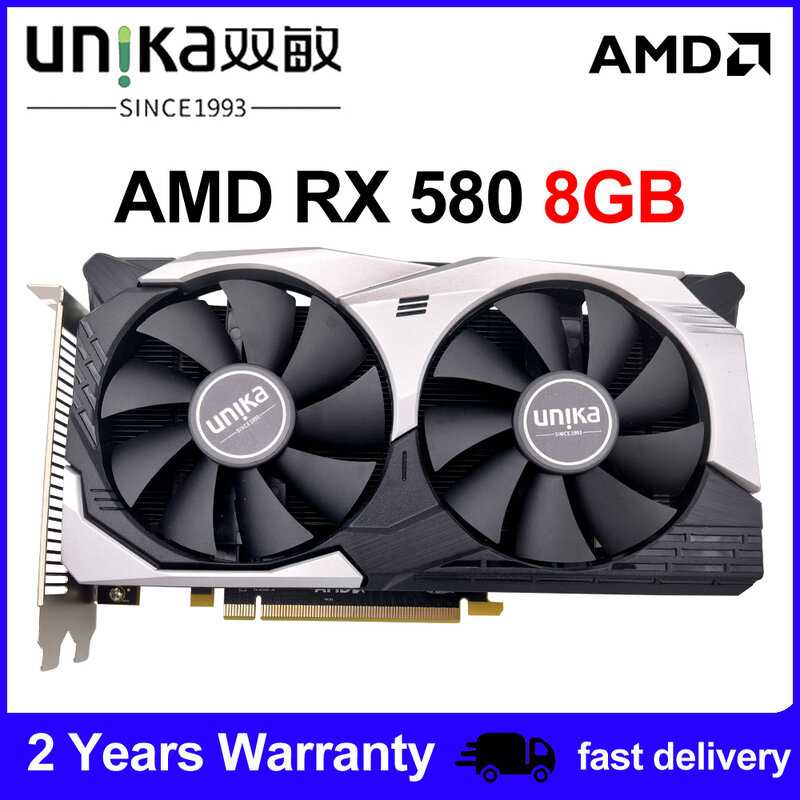 Unika AMD RX580 بطاقة رسومات للألعاب 8 جيجابايت 2048SP GDDR5 256Bit PCI Express 3.0 × 16 8Pin Radeon GPU RX 580 سلسلة بلاسا دي فيديو