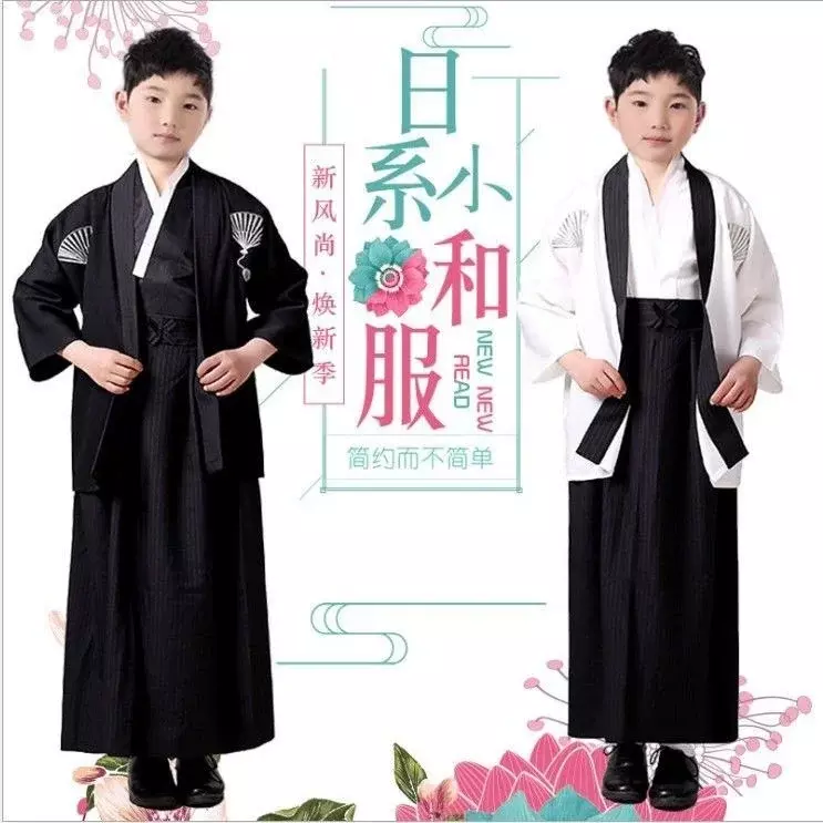 Boy's anime ancient kimono Japanese style children samurai kimono traditional Japan costume performance clothing kimono full set