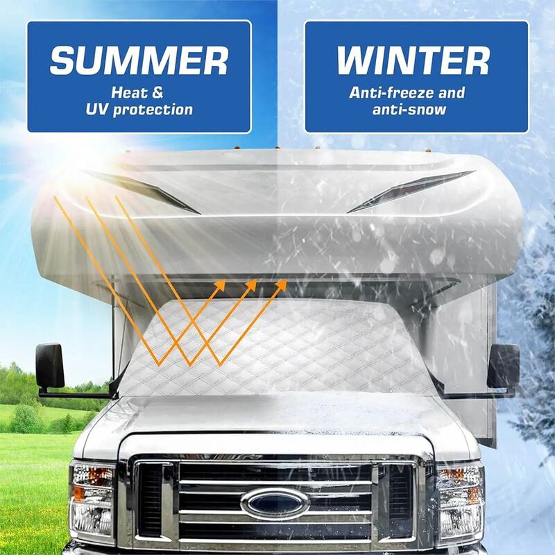 1Pcs RV Caravan Windshield Snow Cover Durable Front Window Sunshade Cover Motorhome Accessories For Class C Ford E450 1997-2022