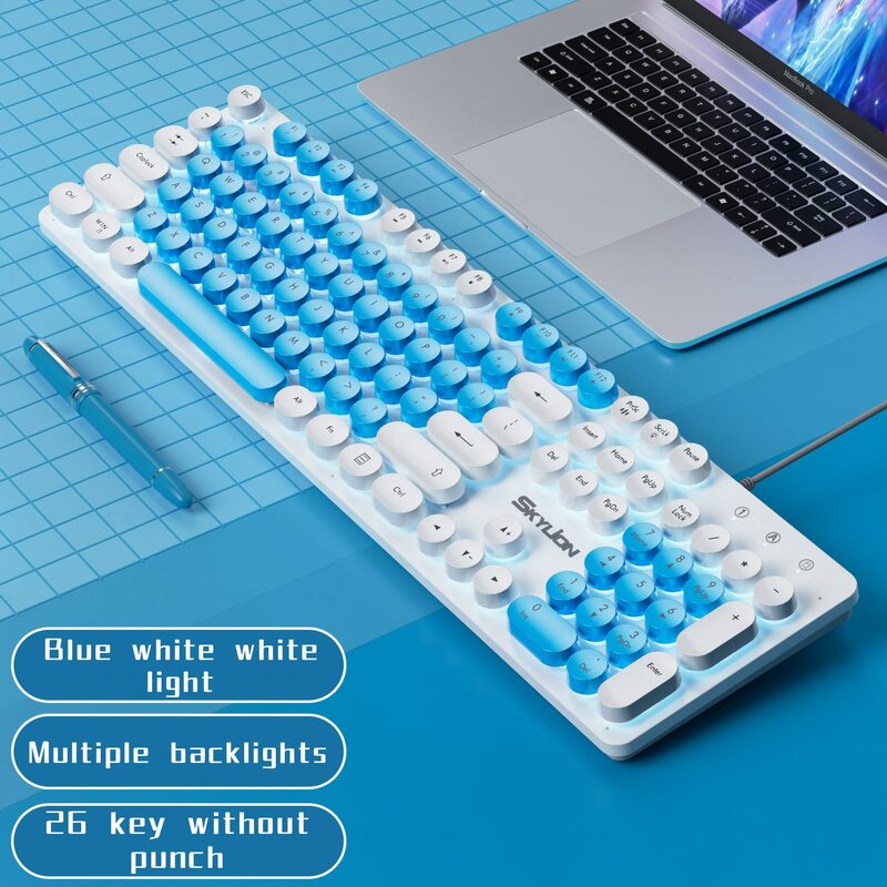 SKYLION H300 Przewodowa 104-klawiszowa klawiatura membranowa Wiele rodzajów kolorowych oświetlenia do gier i biura dla systemu Windows i IOS