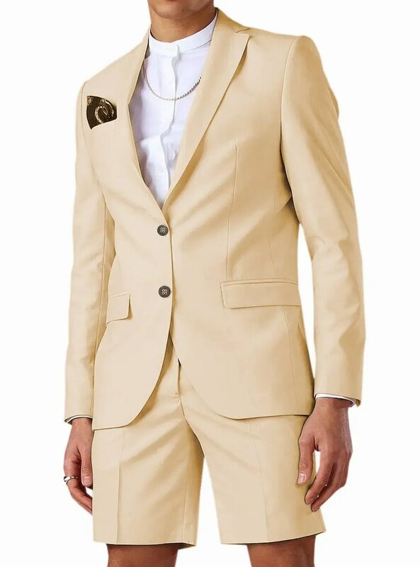 Men's Short Pant Casual Summer Suits 2 Piece Tuxedo Groom Beach Wedding Dress (Blazer+Pant)