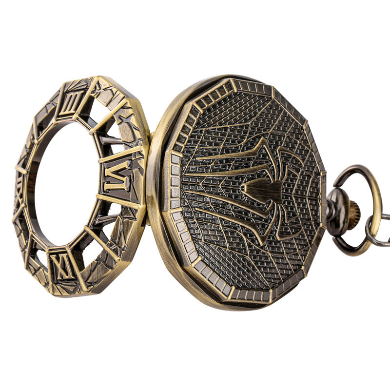 Reloj de bolsillo con número romano para hombre y mujer, reloj mecánico automático, cadena colgante Retro, cubierta de araña ahuecada, Steampunk