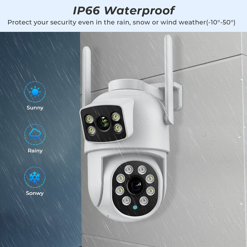 Caméra de surveillance extérieure PTZ IP WiFi HD 4MP/8MP/4K, dispositif de sécurité sans fil, avec n'aime numérique x4, suivi automatique et application iCSee