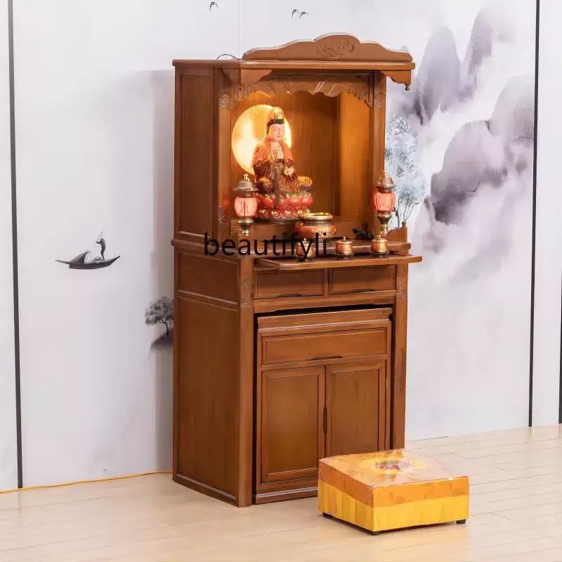 Household Solid Wood Middle Hall Cabinet Living Room Clothes Closet Buddha Cabinet Altar Buddha Shrine Altar Cabinet