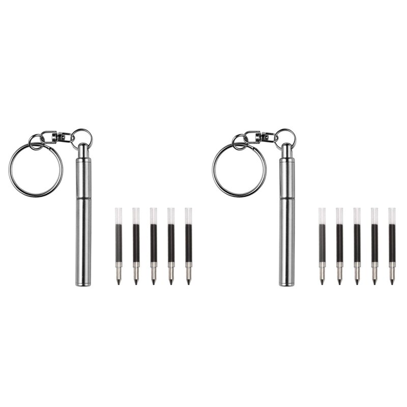 พวงกุญแจสแตนเลสแบบพกพาสำหรับการเดินทางกลางแจ้ง2X พวงกุญแจแบบยืดหดได้ปากกาปากกาลูกลื่นแบบยืดหดได้