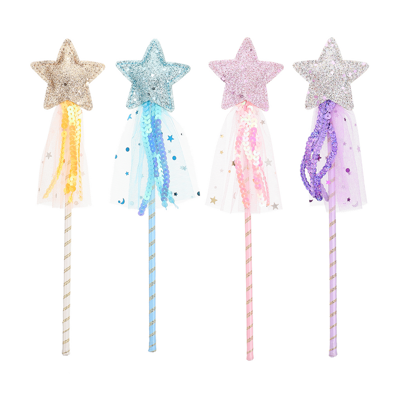Varita de hadas de 4 piezas para niñas, juguete de actuación en escenario, mascarada, Estrella decorativa, utilería en forma de estrella