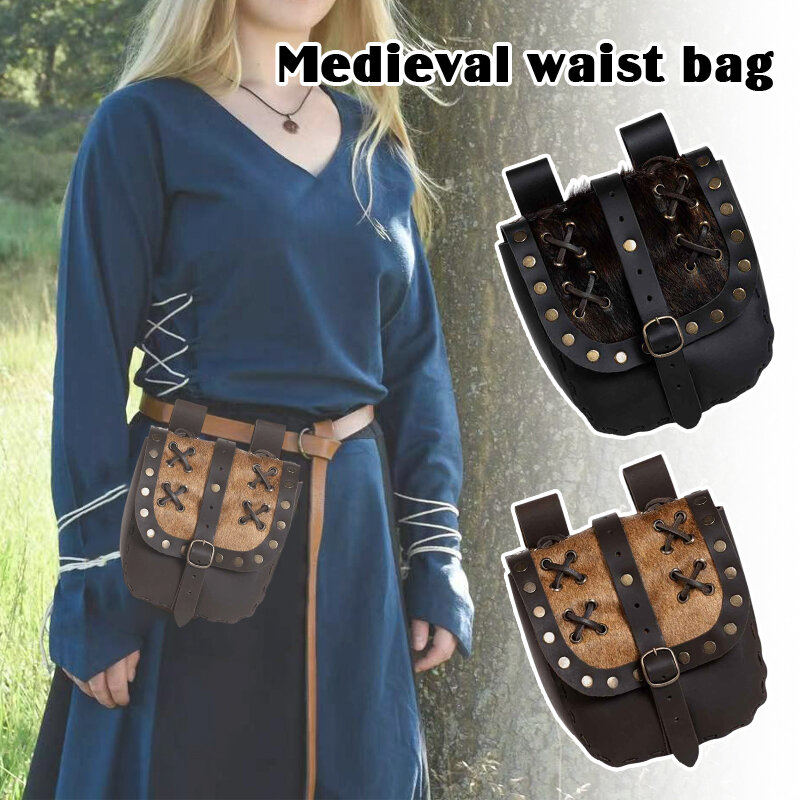 Średniowieczna punkowa torba na talię Retro Renaissance PU Leather Outdoor Belt Bag Wallet Travel Holiday Party Role Play Cosplay Coin Purse