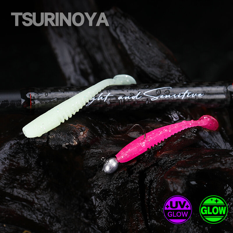 Tsurinoya-t-tail isca de pesca macia, light-up isca artificial de silicone, 38mm, 0.4g, para rockfish, 20pcs