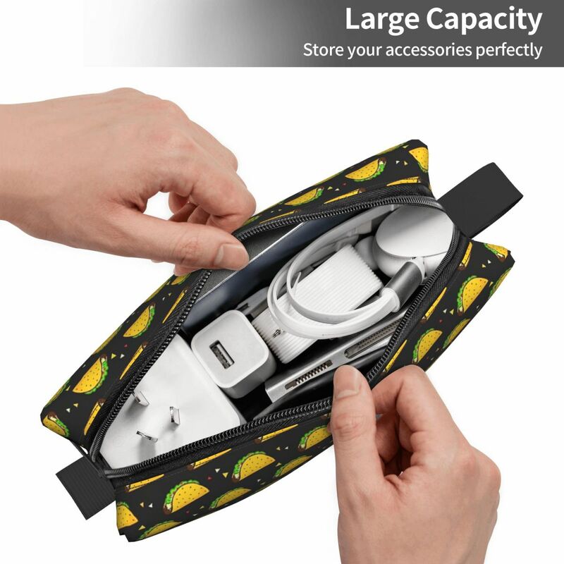Yummy Taco Pattern Makeup Bag Cosmetic Organizer Storage Dopp Kit Toiletry Cosmetic Bag for Women Beauty Travel Pencil Case