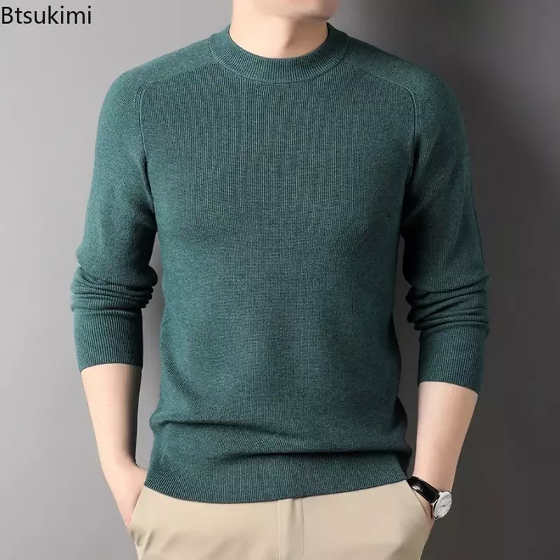 New 2024 Men's Wool Thickened Knitted Bottom Shirt Sweater Autumn Winter Fashion Long Sleeve Sweater Pullovers Tops All Match