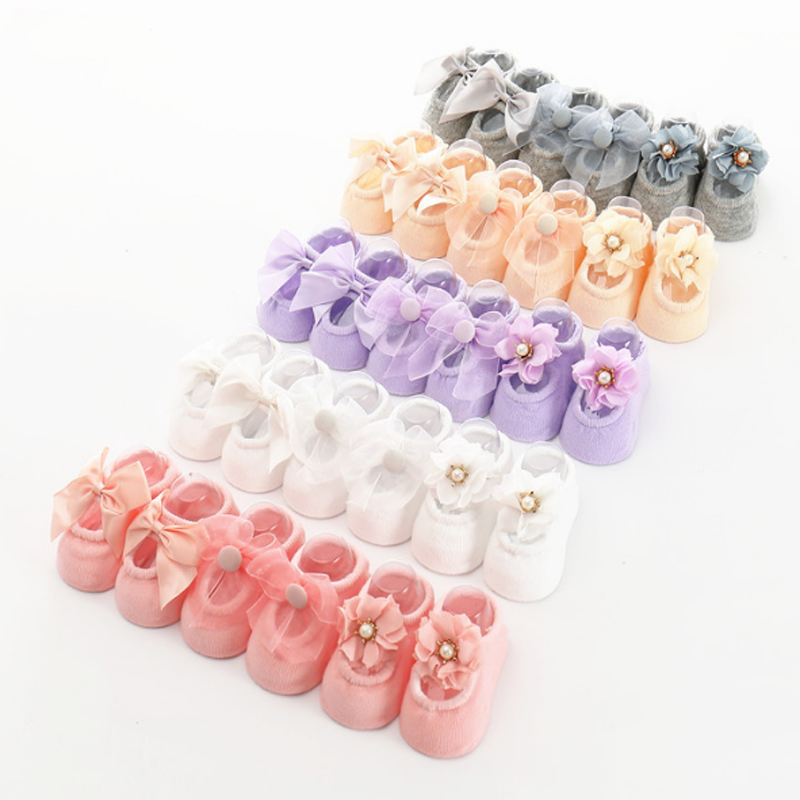 Lace Flower Bow meias para bebês meninas, novo, 3 pares por lote