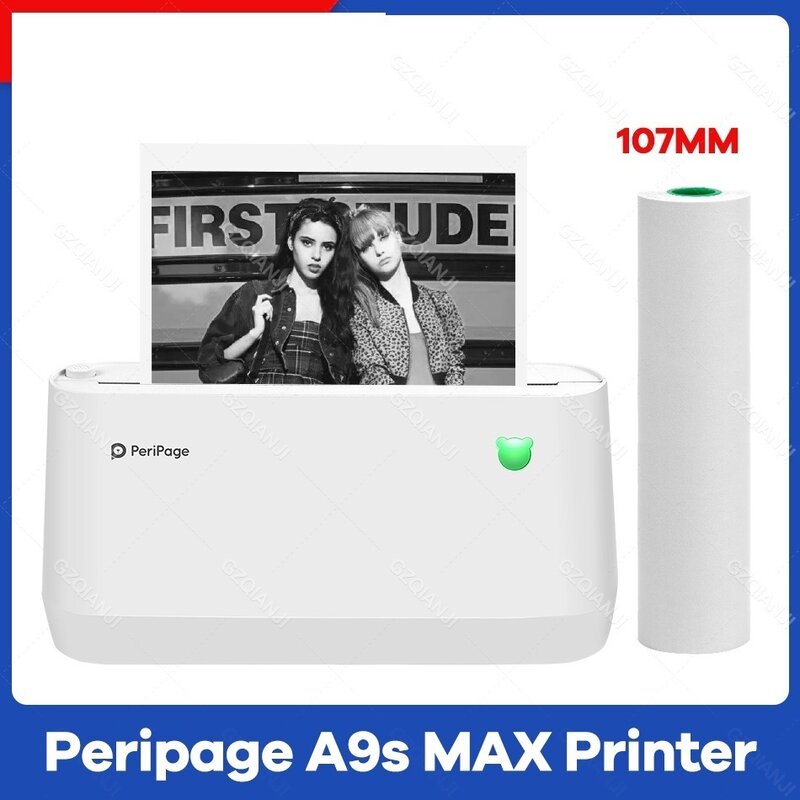 Mini impressora térmica portátil, A9s Max, Bluetooth, foto, recibo, adesivo, etiqueta, 4 ", 107mm, novo